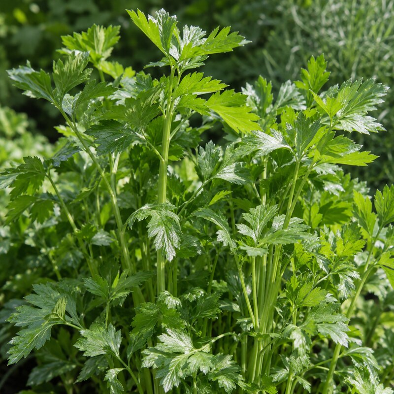 Leaf celery with thin, hollow stalks