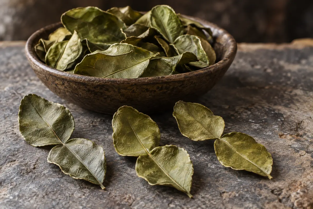 Dried makrut lime leaves