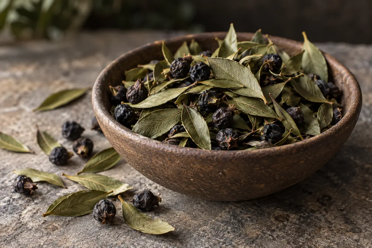 Dried myrtle leaves and berries