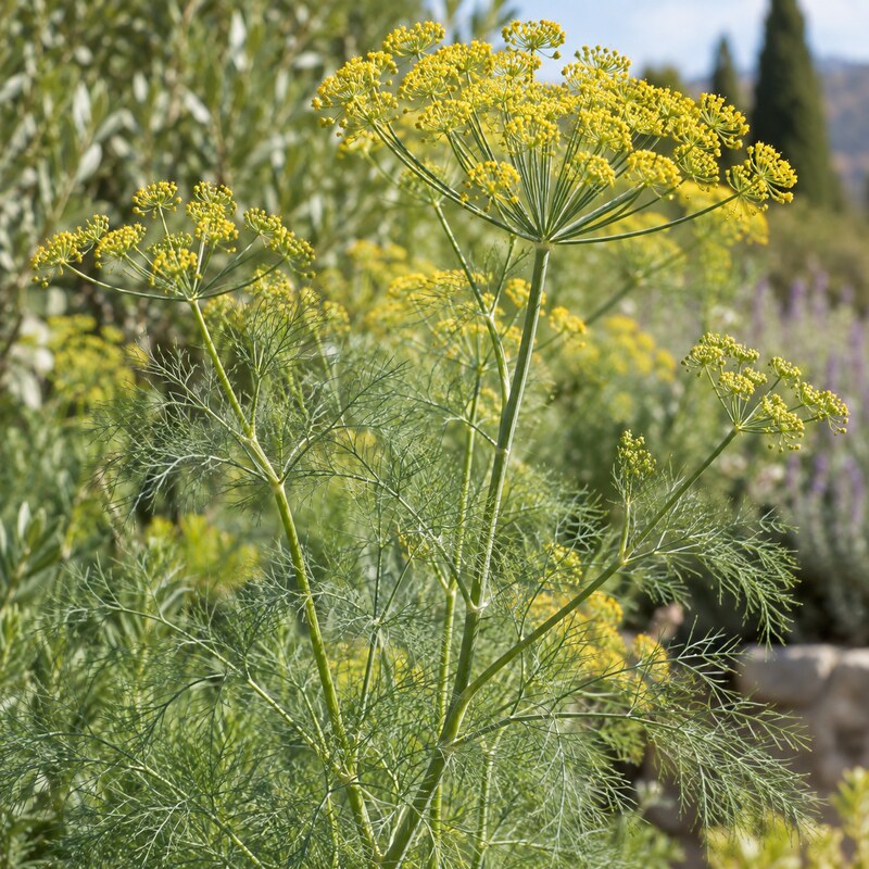 Fennel (Foeniculum vulgare) fronds and flowering umbels