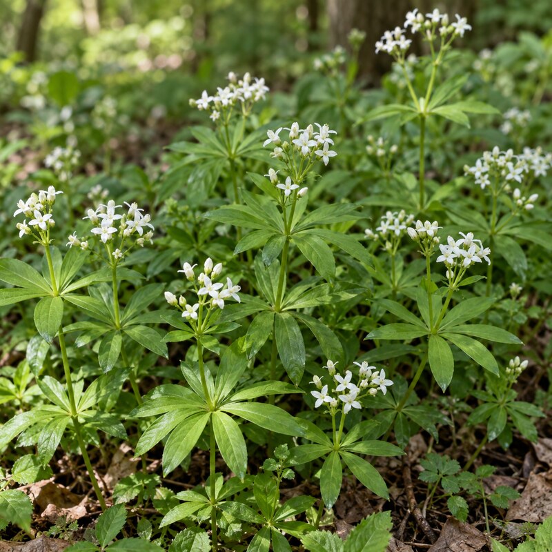 Sweet woodruff (Galium odoratum) in flower